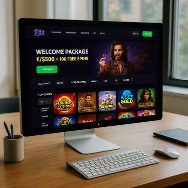 7Bit Casino - Desktop Platform Design - Dark Theme with Gold Accents